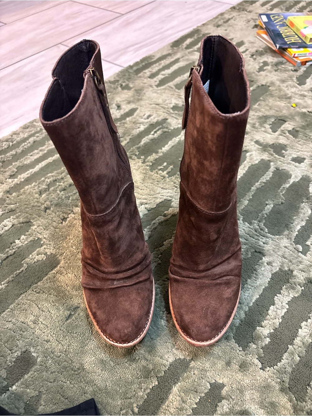 UGG Chocolate Brown Suede Mid-Calf Heeled Boots
